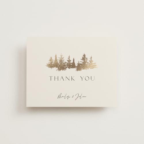 This is a fallen snow wedding thank you cards with foil pressed by Robin Ott called vista printing on strathmore in standard