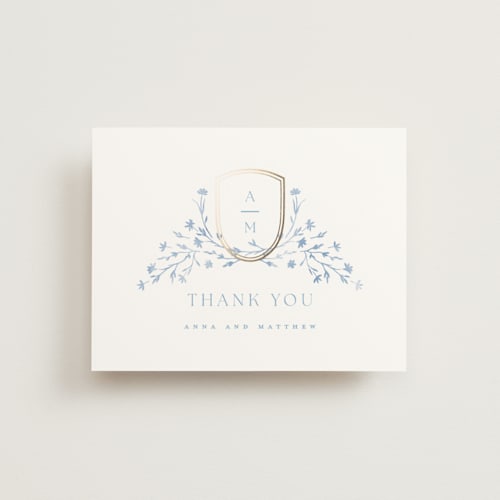 This is a bluebell wedding thank you cards with foil pressed by Kristie Kern called storybook garden printing on strathmore in standard