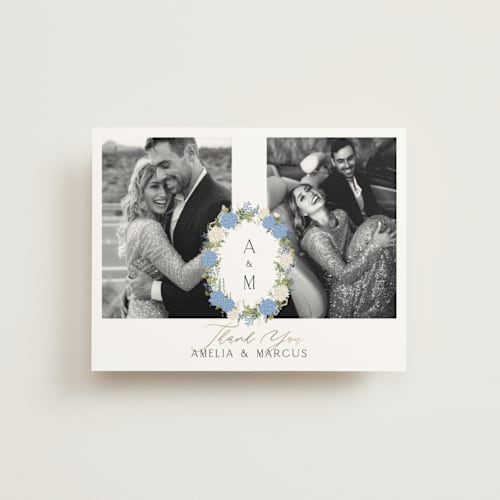 This is a coastal wedding thank you cards with foil pressed by Susan Moyal called garden whisper printing on strathmore in standard