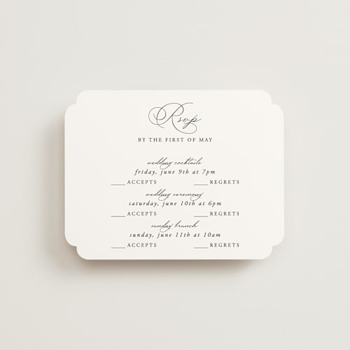This is a linen rsvp cards with standard by Jill Means called organza printing on signature in standard