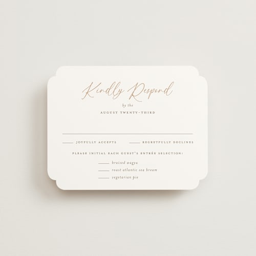 This is a chiffon rsvp cards with standard by chocomocacino called kouignette printing on signature in standard