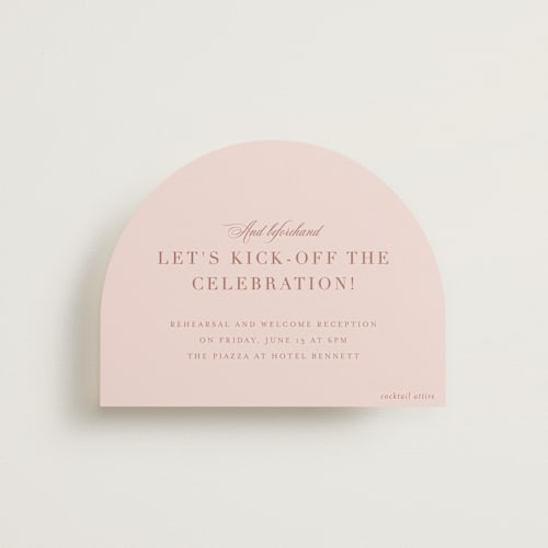 This is a blush reception cards with standard by Megan Davis called charleston printing on signature in standard