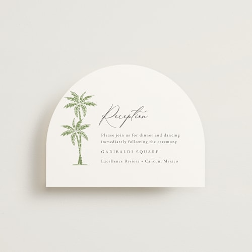This is a leaf reception cards with standard by Olivia Raufman called palm monogram printing on signature in standard