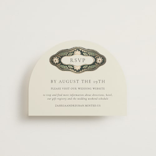 This is a emerald rsvp cards with foil pressed by Jen Owens called frame printing on signature in standard