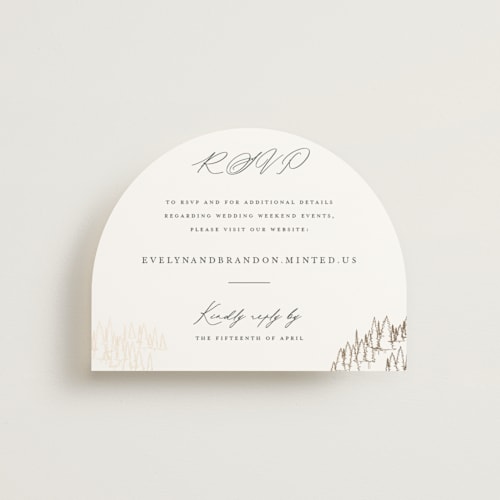 This is a hunter rsvp cards with foil pressed by Sarah Brown called peaks printing on signature in standard