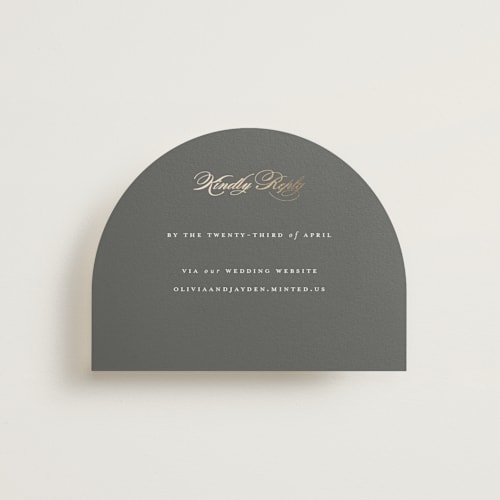 This is a obsidian rsvp cards with foil pressed by Benita Crandall called raffiné printing on signature in standard