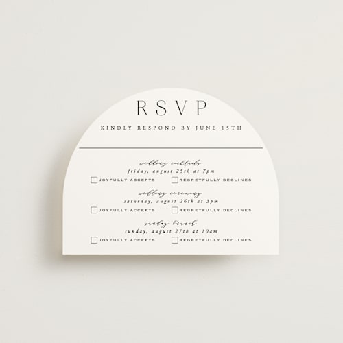 This is a lily rsvp cards with standard by Hooray Creative called classy type printing on signature in standard
