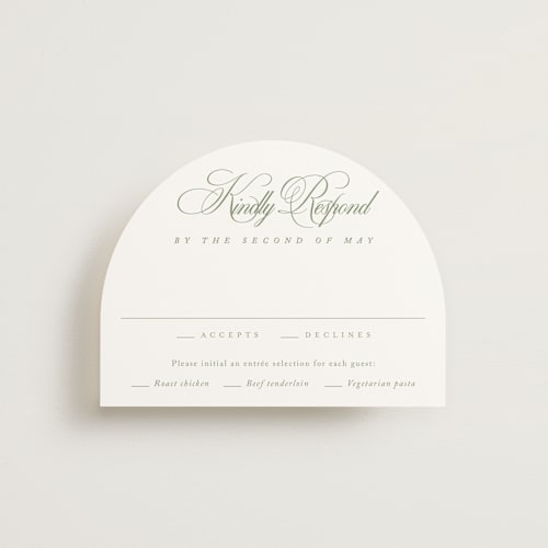 This is a garden rsvp cards with standard by Kelly Schmidt called chic script printing on signature in standard