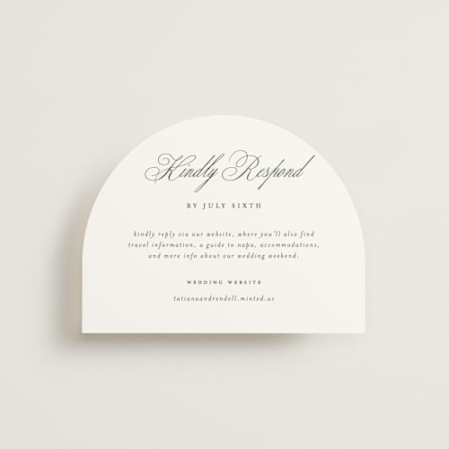 This is a silk rsvp cards with standard by Kelly Schmidt called arch monogram printing on signature in standard