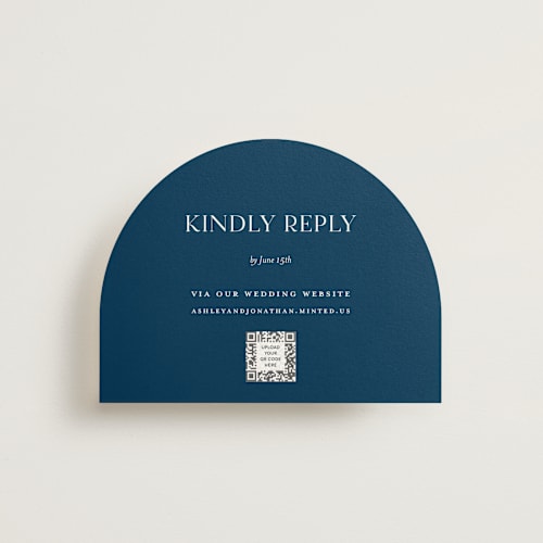 This is a navy rsvp cards with standard by Eric Clegg called have and hold printing on signature in standard