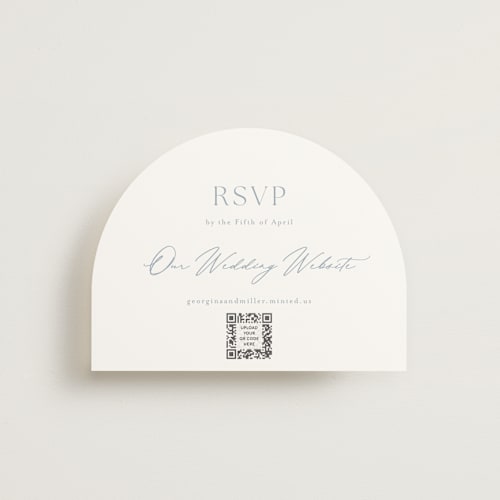 This is a dusty blue rsvp cards with standard by Stacey Meacham called modern air printing on signature in standard