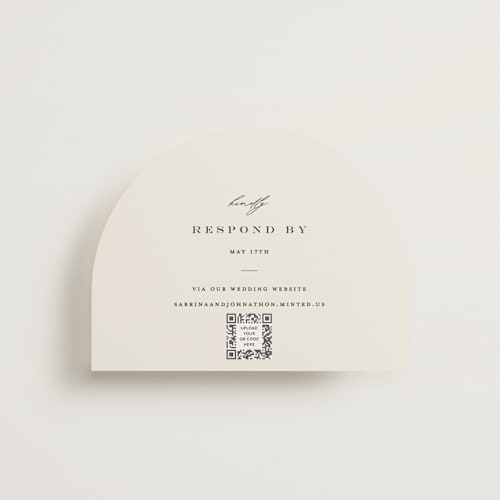 This is a ivory rsvp cards with standard by Carolyn Nicks called softly swept printing on signature in standard