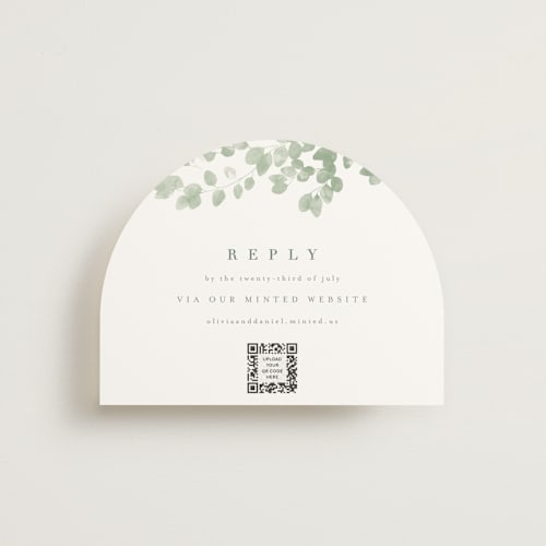 This is a eucalyptus rsvp cards with standard by Kristie Kern called vining printing on signature in standard