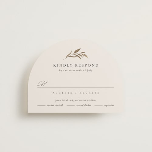 This is a porcelain rsvp cards with foil pressed by Jennifer Postorino called natural monogram printing on signature in standard