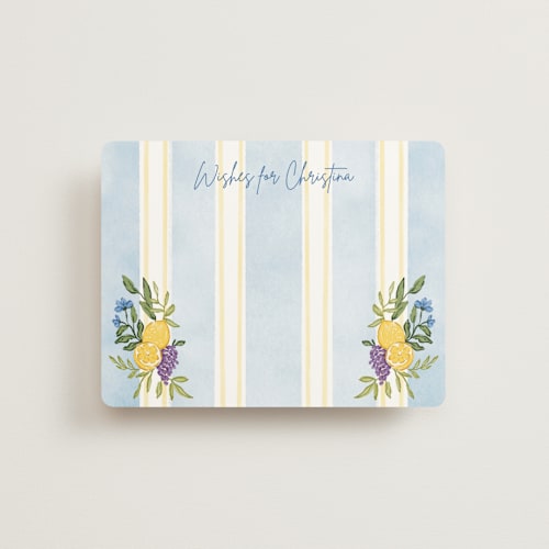This is a blueberry bridal shower insert cards with standard by Elly called lemon printing on signature in standard