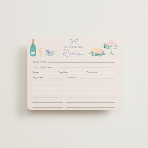 This is a pastel bridal shower insert cards with standard by Elly called dining printing on signature in standard