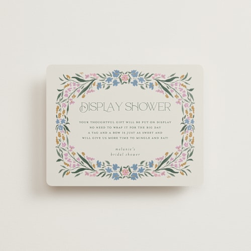 This is a peacock bridal shower insert cards with standard by Vera Lim called paonne printing on signature in standard