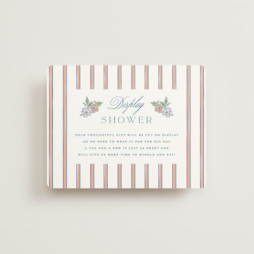This is a peony bridal shower insert cards with standard by Erin German called floral frame crest printing on signature in standard