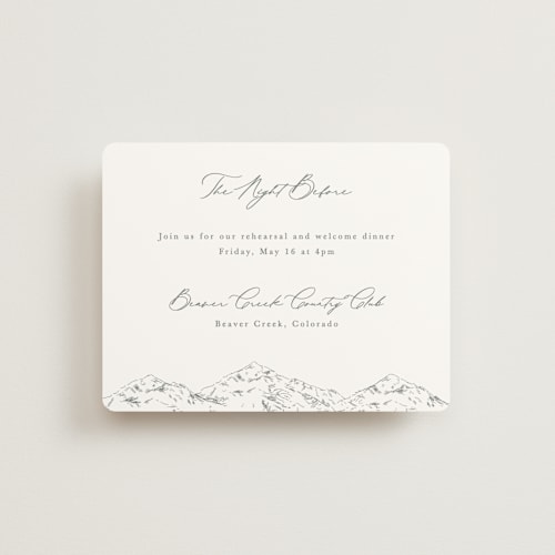 This is a pewter reception cards with standard by Sarah Brown called mountainview printing on signature in standard