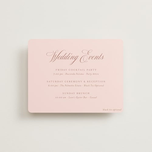 This is a blush reception cards with standard by Megan Davis called charleston printing on signature in standard