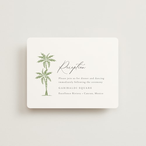 This is a leaf reception cards with standard by Olivia Raufman called palm monogram printing on signature in standard