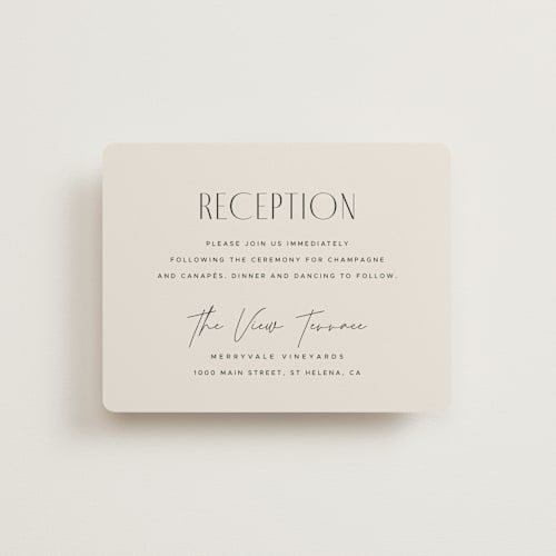 This is a linen reception cards with standard by Kelly Schmidt called arabilla overlap printing on signature in standard