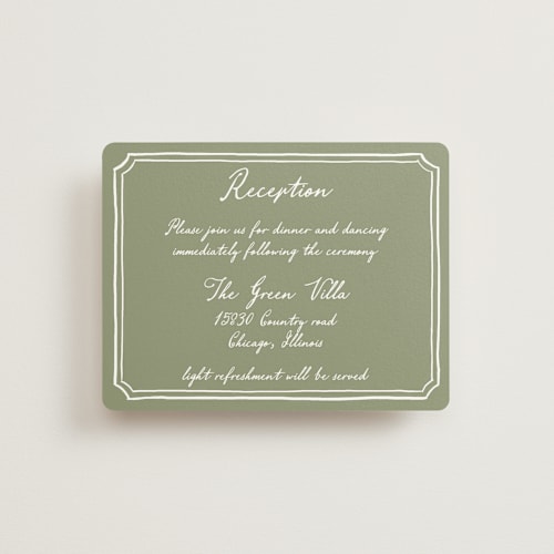 This is a moss reception cards with standard by Cass Loh called handwritten printing on signature in standard