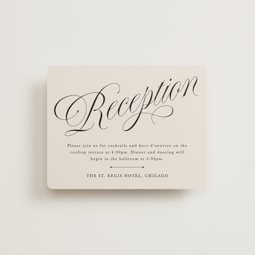 This is a linen reception cards with standard by Kate Ahn called mirin printing on signature in standard