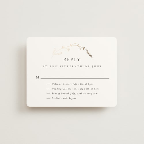This is a cotton rsvp cards with foil pressed by Amy Kross called vine wrap printing on signature in standard