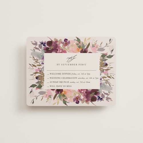 This is a blush rsvp cards with foil pressed by Lori Wemple called fleur printing on signature in standard