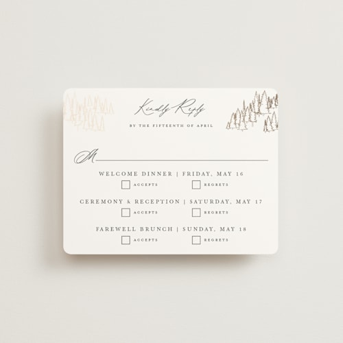 This is a hunter rsvp cards with foil pressed by Sarah Brown called peaks printing on signature in standard