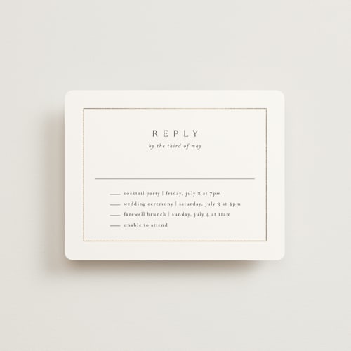 This is a silk rsvp cards with foil pressed by Kelly Schmidt called framed monogram printing on signature in standard