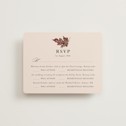 This is a autumn rsvp cards with foil pressed by Itsy Belle Studio called autumn leafs printing on signature in standard