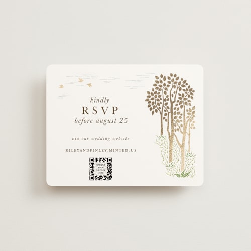 This is a forest rsvp cards with foil pressed by Paper Sun Studio called in the country printing on signature in standard
