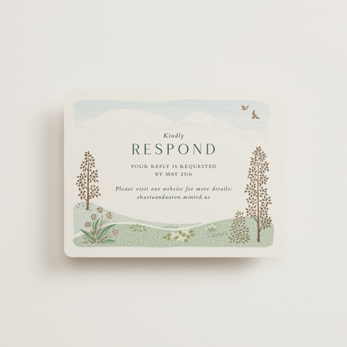 This is a evergreen rsvp cards with foil pressed by Paper Sun Studio called mountaintop printing on signature in standard