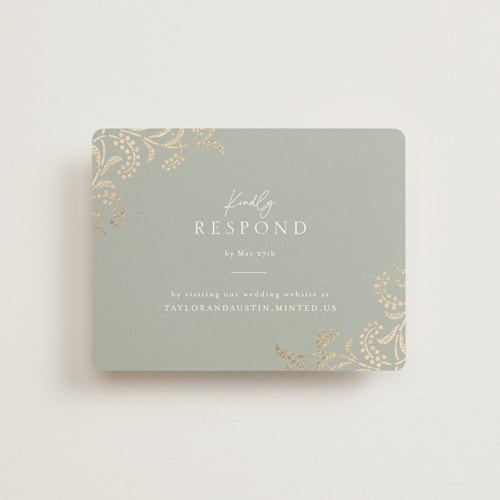 This is a willow rsvp cards with foil pressed by Leia Matt called riviera printing on signature in standard
