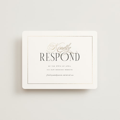 This is a opal rsvp cards with foil pressed by Leah Bisch called unite printing on signature in standard