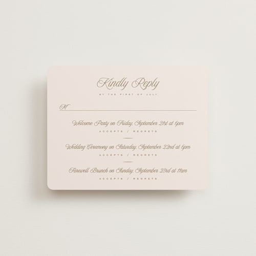 This is a pearl rsvp cards with standard by Leah Bisch called felicity printing on signature in standard
