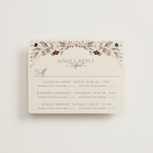 This is a vert rsvp cards with standard by Erin Deegan called fleur sauvage printing on signature in standard