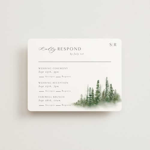 This is a evergreen rsvp cards with standard by Melanie Kosuge called somerset printing on signature in standard