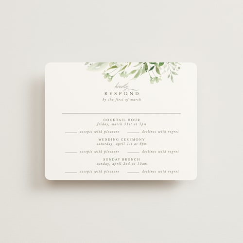 This is a garden rsvp cards with standard by Leah Bisch called verdure printing on signature in standard