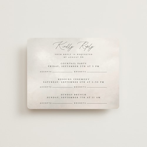 This is a forest rsvp cards with standard by Petra Kern called montagna printing on signature in standard