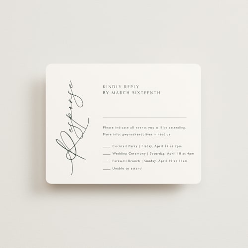 This is a forest rsvp cards with standard by Kelly Schmidt called flip printing on signature in standard