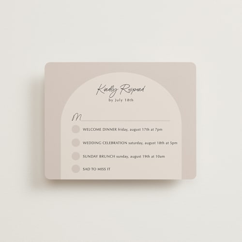 This is a stone rsvp cards with standard by Elly called the arch printing on signature in standard