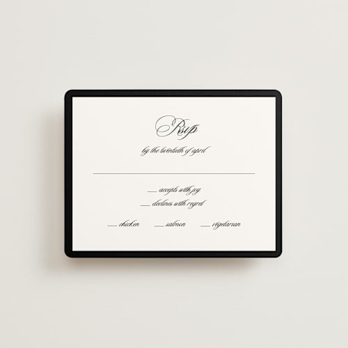 This is a ink rsvp cards with standard by That Girl Press called black tie printing on signature in standard