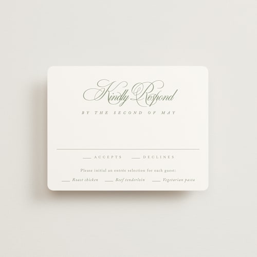 This is a garden rsvp cards with standard by Kelly Schmidt called chic script printing on signature in standard