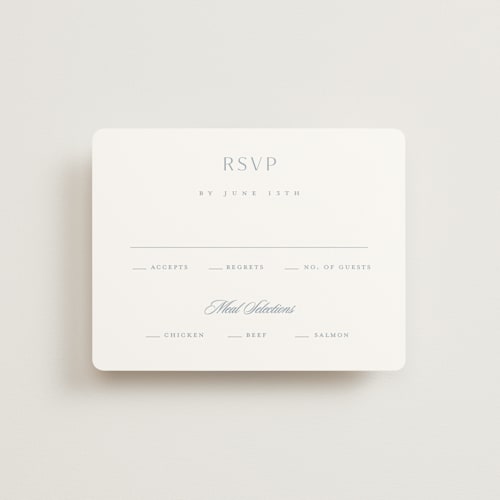 This is a provincial rsvp cards with standard by Stacey Meacham called classic decorum printing on signature in standard
