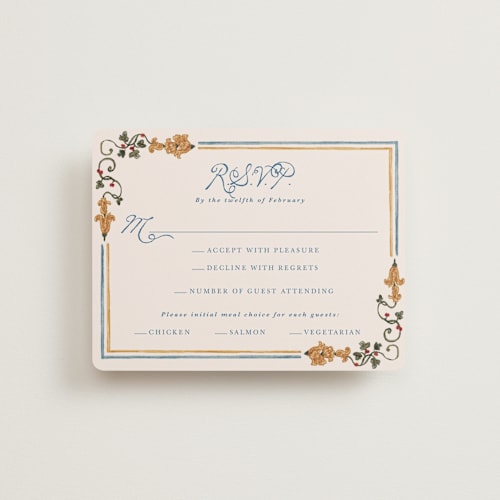 This is a royal rsvp cards with standard by Cass Loh called swan crest printing on signature in standard