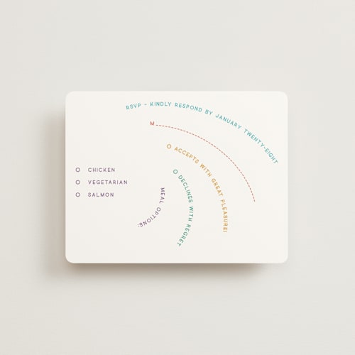 This is a light hearted rsvp cards with standard by Deborah Chou called rainbow 2.0 printing on signature in standard