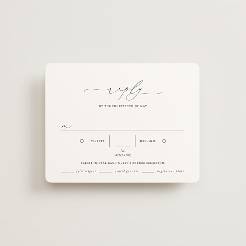 This is a linen rsvp cards with standard by Jennifer Postorino called breathe printing on signature in standard